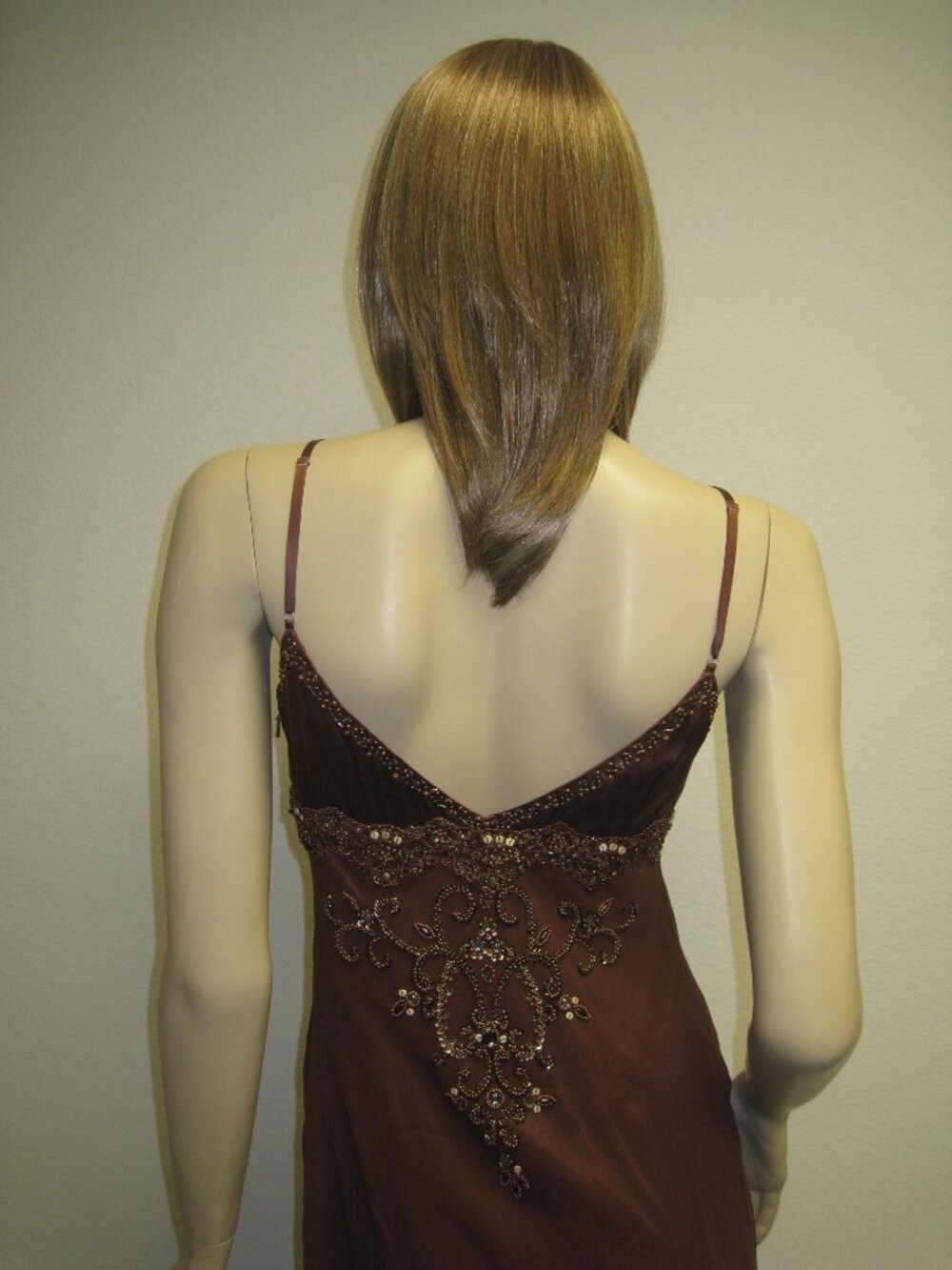 Sue Wong Dress Y2K Sexy Beaded 48 Cocktail Brown Chocolate Midi SILK Copper New - Picture 10 of 16
